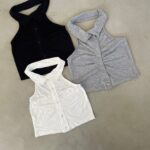 Musculosa chomba con botones - gris-melange