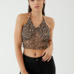 TOP MICROTUL PRINT - marron