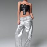 WIDE LEG ECOCUERO LISO - 38 - plateado