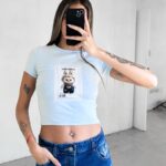 Remera Rib Labubu - celeste