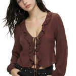Blusa Creppe Volados Ati - chocolate - l