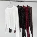 Mangas Largas Brillo Cristales - bordo - m