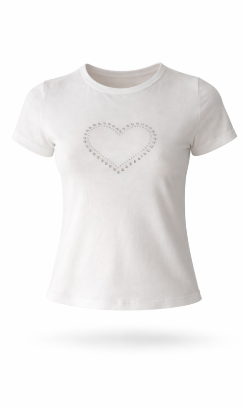 Remera Rib Corazon Strass