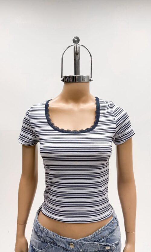 Remera Rib Puntilla Rayas