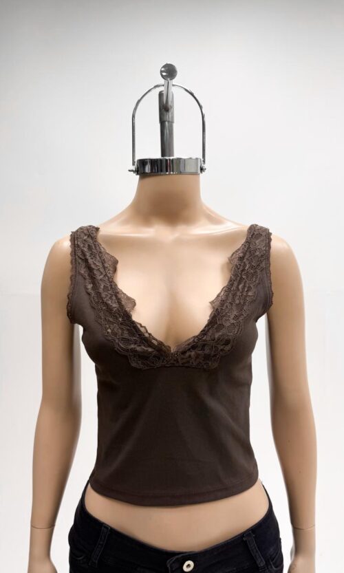 Musculosa Rib Escote V Puntilla